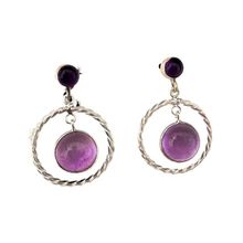 Brinco Circulos Pedra Ametista Prata 925