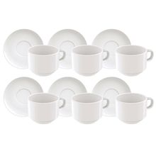 Conjunto com 6 Xícaras e Pires para Chá Tramontina Paola em Porcelana Branca - 240 ml