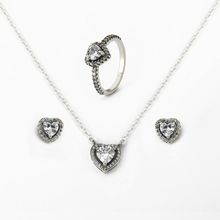 Conjunto Colar Brinco e Anel Com Zircônia Prata 925