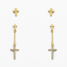 Dupla Brinco Cruz Cravejado Com Zircônia