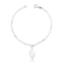 Pulseira delicada Elos com Folha Vazada Prata 925