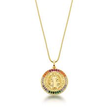 Colar Redondo Zirconias Coloridas Feminino Banhado a Ouro 18k