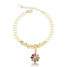 Pulseira Elos com Flor Colorida Banhada a Ouro 18k