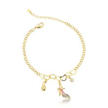 Pulseira Charmosa Banhada em Ouro 18k com Sapato Rosa e Zircônias