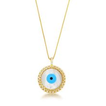 Colar Olho Grego Redondo Madreperola Banhado a Ouro 18k