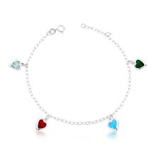 Pulseira Minimalista corações coloridos Zirconias Prata 925