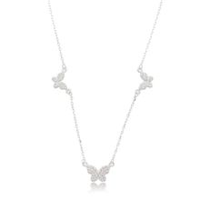 Colar Minimalista três Borboletas Cravejadas Prata 925