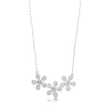 Colar Três Flores Cristais Minimalista Prata 925
