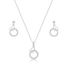 Conjunto Colar e Brincos Circulo com Coração Prata 925