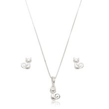 Conjunto Colar e Brincos Gato Prata 925