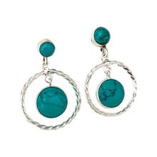 Brinco Circulos Pedra Turquesa Prata 925