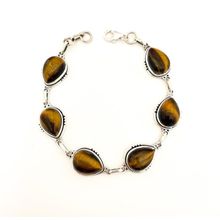 Pulseira Feminina Gotas de Olho de Tigre em Prata de Bali 925 – Pedra Natural