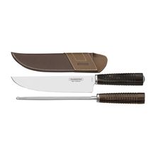 Jogo para Churrasco Tramontina em Aço Inox e Cabo Castanho Polywood com Bainha de Couro 2 Peças