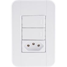 Conjunto 4x2 com 2 Interruptores Simples 10 A 250 V e 1 Tomada 2P+T 10 A 250 V Tramontina Tablet Branco