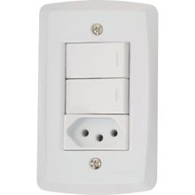 Conjunto 4x2 com 2 Interruptores Simples 10 A 250 V e 1 Tomada 2P+T 10 A 250 V Tramontina Lux2 Branco