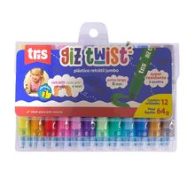 Giz de Cera Retrátil Tris Twist Jumbo 12 Cores
