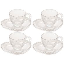 Conjunto com 4 Xícaras e Pires para Café Wolff Pearl Coração em Cristal - 85 ml