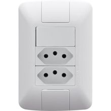 Conjunto 4x2 com 1 Interruptor Simples 6 A 250 V e 2 Tomadas 2P+T 10 A 250 V Tramontina Aria em Branco