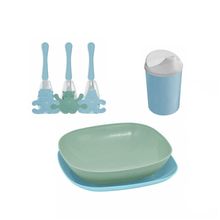 Prato Copo e Talher Infantil Protetor Plastico Azul Jogo Kids