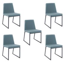 Kit 5 Cadeiras de Jantar Decorativa Base Aço Preto Javé Linho Azul Claro - Gran Belo