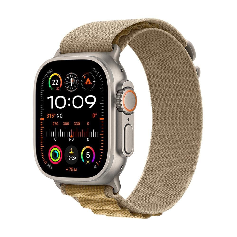 Apple Watch Ultra 2 GPS + Cellular • Caixa natural de titânio de 49 mm • Pulseira loop Alpina canela – P