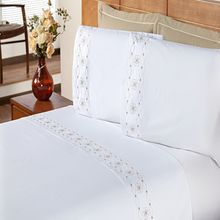 Jogo de Cama Queen 200 fios Damasco Branco e Bege Enxovais Aquarela 4 peças