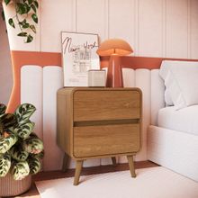 Mesa de Cabeceira 2 Gavetas Curve Carvalho Xingu 47x36x58cm Completa Móveis