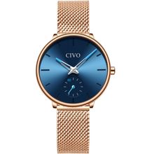 Relógio Feminino CIVO Original de Pulso Dourado com Pulseira em Malha Dourada em Aço Inoxidável