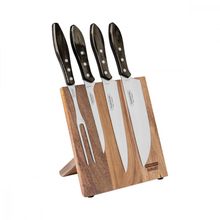 Jogo para Churrasco Tramontina com Laminas em Aço Inox e Cabos em Madeira Polywood Castanho 5 Peças