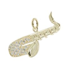 Pingente Prata c/ Ouro 18K Saxofone com Zircônia 25x14mm