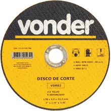 Disco Corte 177,8x3,0x22,22 2 Telas Aço Carbono Vdr0 Vonder