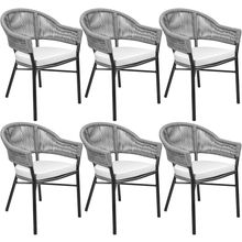 Kit 06 Cadeiras Decorativas Área Gourmet Base Grafite Corda Náutica Medan R01 Chumbo - Lyam Decor