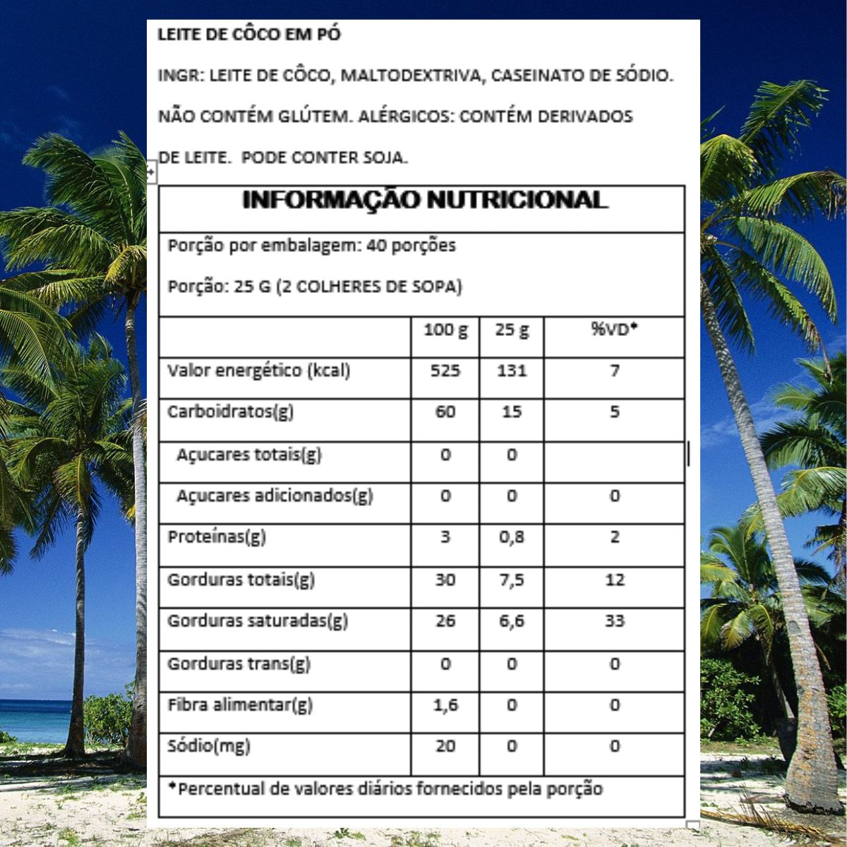Leite de Coco em Pó  - 1 Kg - Sabor Verde