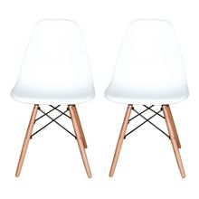 Conjunto Com 2 Cadeiras Dkr Eames Polipropileno Base Eiffel Madeira Branca