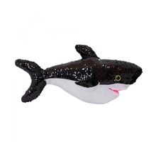 Pelúcia Tubarão Lantejoulas Preto Prateado 47cm