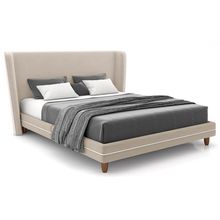 Cabeceira King Nilo 195cm Com Cama Pés Madeira Suném P05 Veludo Bege - Lyam Decor