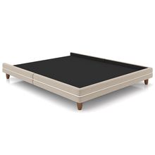 Cama Casal Base Box Pés Madeira 148cm Suném P05 Veludo Bege - Lyam Decor