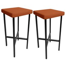 Kit 02 Banquetas Alta Bar Cozinha Sala De Jantar Preto Stella L02 Tecido Terracota - Lyam Decor