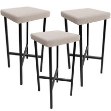 Kit 03 Banquetas Alta Bar Cozinha Sala De Jantar Preto Stella L02 Bouclê Creme - Lyam Decor