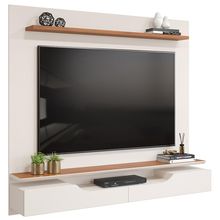 Painel Para TV 60 Pol com Bancada Suspensa 160cm Lewis D05 Off White Freijó - Lyam Decor