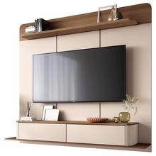Painel Para TV 70 Pol Bancada Suspensa Orgânica Cheri B01 Off White Castanho - Lyam Decor