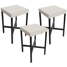 Kit 03 Banquetas Baixa Bar Cozinha Sala De Jantar Preto Stella L02 Linho Cru - Lyam Decor