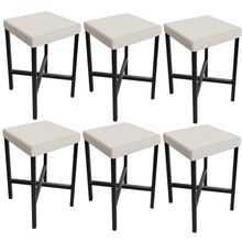Kit 06 Banquetas Baixa Bar Cozinha Sala De Jantar Preto Stella L02 Linho Cru - Lyam Decor