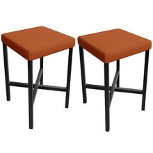 Kit 02 Banquetas Baixa Bar Cozinha Sala De Jantar Preto Stella L02 Tecido Terracota - Lyam Decor