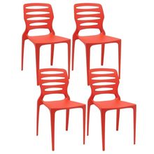 Kit 04 Cadeiras Para Cozinha Área Gourmet Jardim Empilhável Larsen P03 Vermelho - Lyam Decor