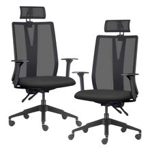 Kit 2 Cadeiras Escritório Giratória Presidente Flow F02 Base Preta Crepe Preto - Lyam Decor