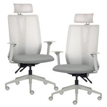 Kit 2 Cadeiras Escritório Giratória Presidente Flow F02 Base Cinza Sintético Cinza - Lyam Decor