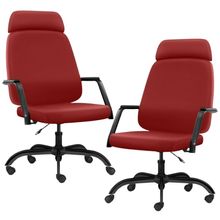 Kit 02 Cadeiras de Escritório Giratória com Apoio de Cabeça Hub F02 Sintético Vermelho - Lyam Decor
