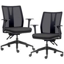 Kit 2 Cadeiras de Escritório Giratória Diretor Flow F02 Base Preta Linho Grafite - Lyam Decor