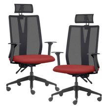 Kit 2 Cadeiras Escritório Giratória Presidente Flow F02 Base Preta Sintético Vermelho - Lyam Decor